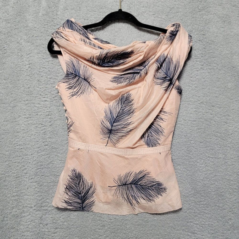 Byron Lars Beauty Mark Rare Soft Pink Navy Floral Leaf Top Sleeveless Size 2 NWT